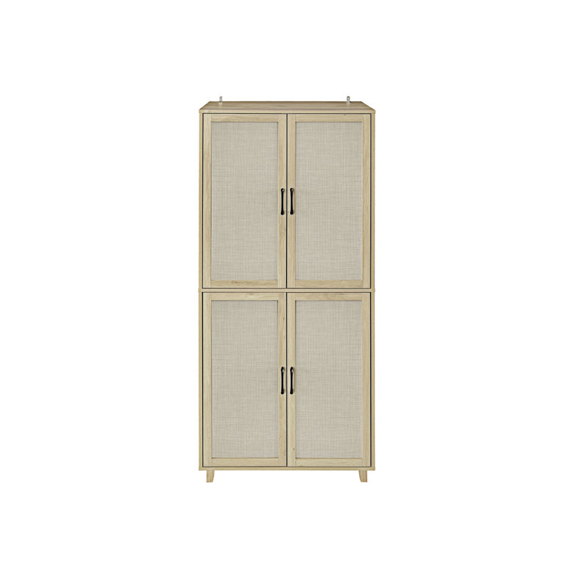 Armoire 4 portes avec 4 tablettes intérieures réglables, Naturel / naturel