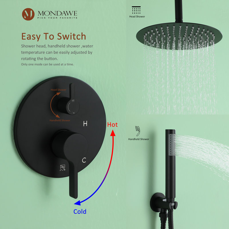 Calder Complete Shower System with Rough in-Valve, Matte Black
