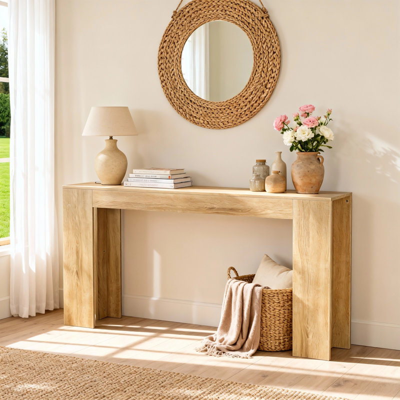 62.99-Inch Extra-Long Entryway Table, Farmhouse Sofa Table Behind The Sofa, Decorative Table For Narrow Entrances In The Living Room, Hallway, Entrance, Or Foyer, Oak-Colored Console Table