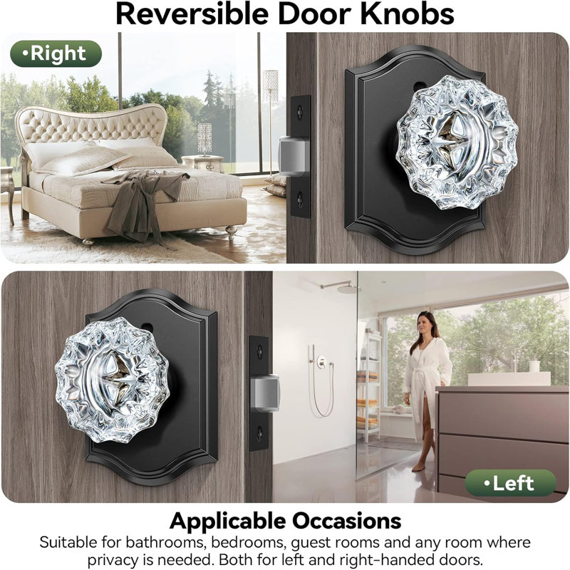 Boutons de porte d'intimité en cristal avec rosette arquée
