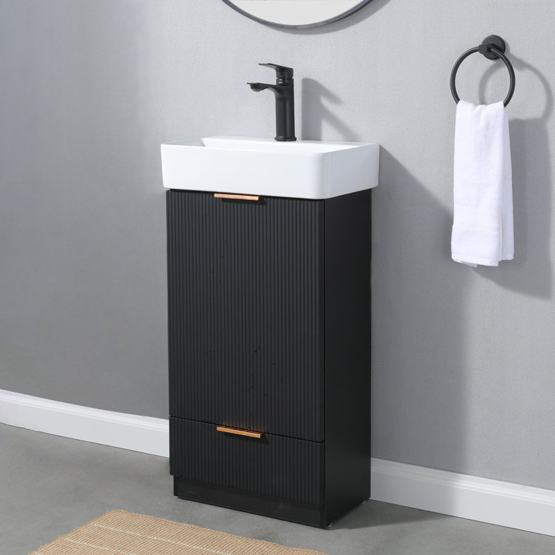 18" Black Modern Free-Standing Single Bathroom Vanity With Ceramic Top