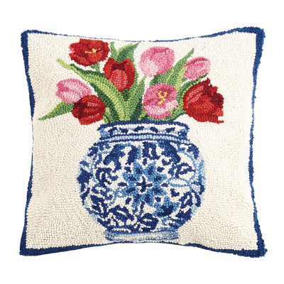 Chinoiserie Vase Tulips Wool Hook Pillow
