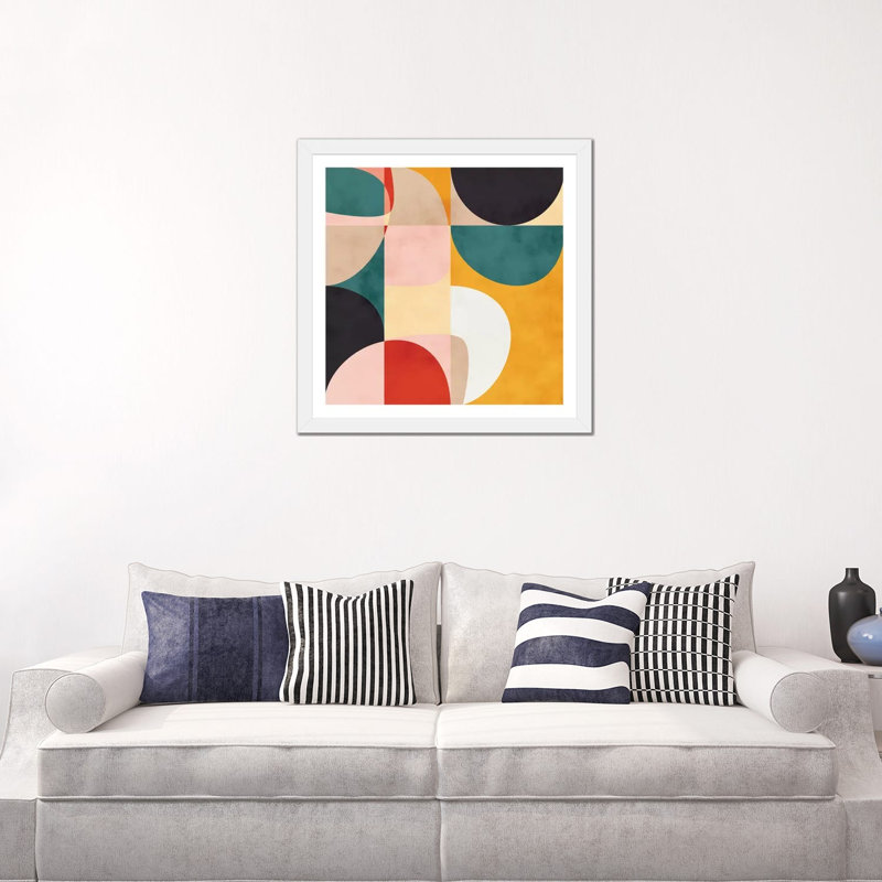 «Modern Shapes VII» par Ana Rut Bré - impression d'art graphique, Blanc, H 24 po x l 24 po x p 1 po, Papier encadré blanc