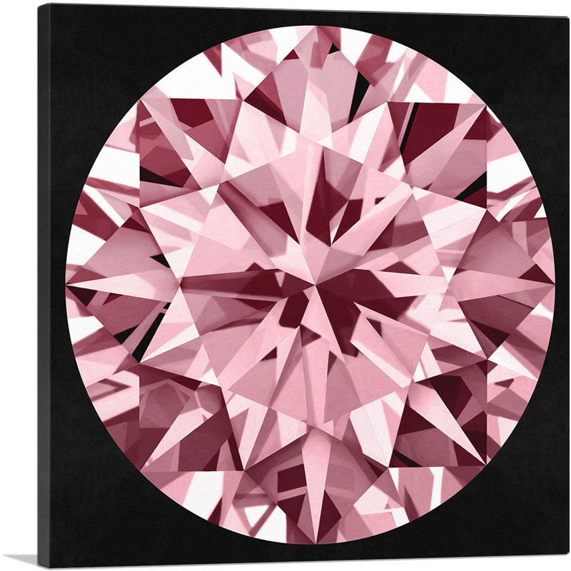 Rose vif sur fond de diamant rond brillant, impression sur toile tendue, H 12 po x l 12 po x P 0,75 po