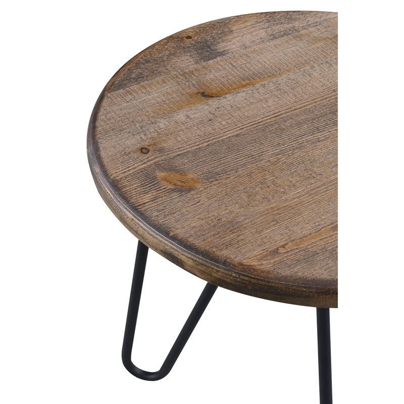 Bryant Round Aged Pine Coffee Table with Black Metal Hairpin Legs