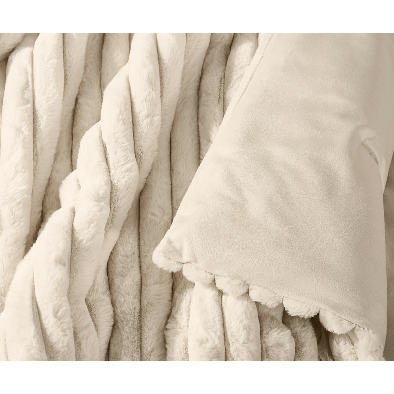 Frye Channel Stitch Velvet Comforter Set, Queen Comforter + 2 Queen Shams, Ivory