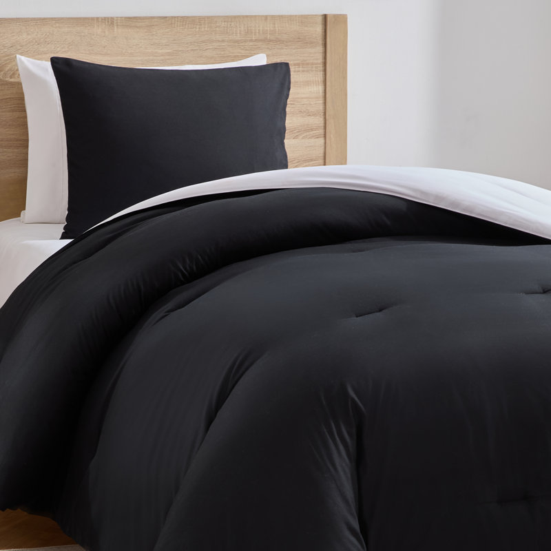 Modern Reversible 2 Piece Comforter Set, Black/White, Twin Comforter + 1 Standard Sham