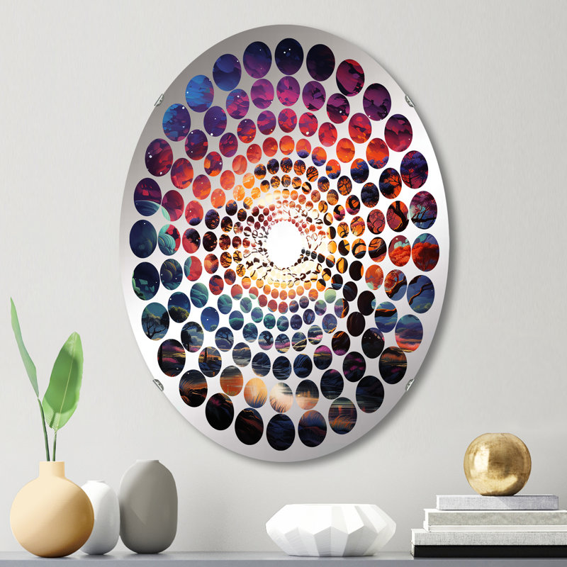 Baobab africain avec teintes cosmiques - Miroir décoratif à pois radiaux | Ovale, L 20 po x H 30 po