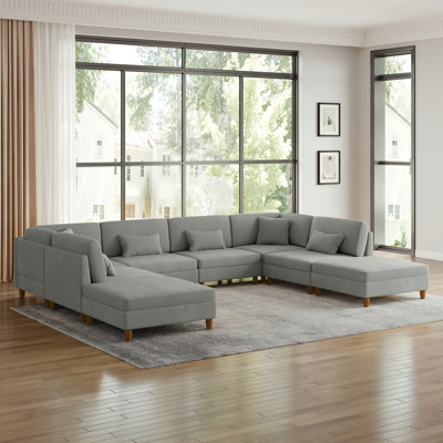 Seemab 160.8" W Upholstered Corduroy Modular Sectional with Removable Ottomans