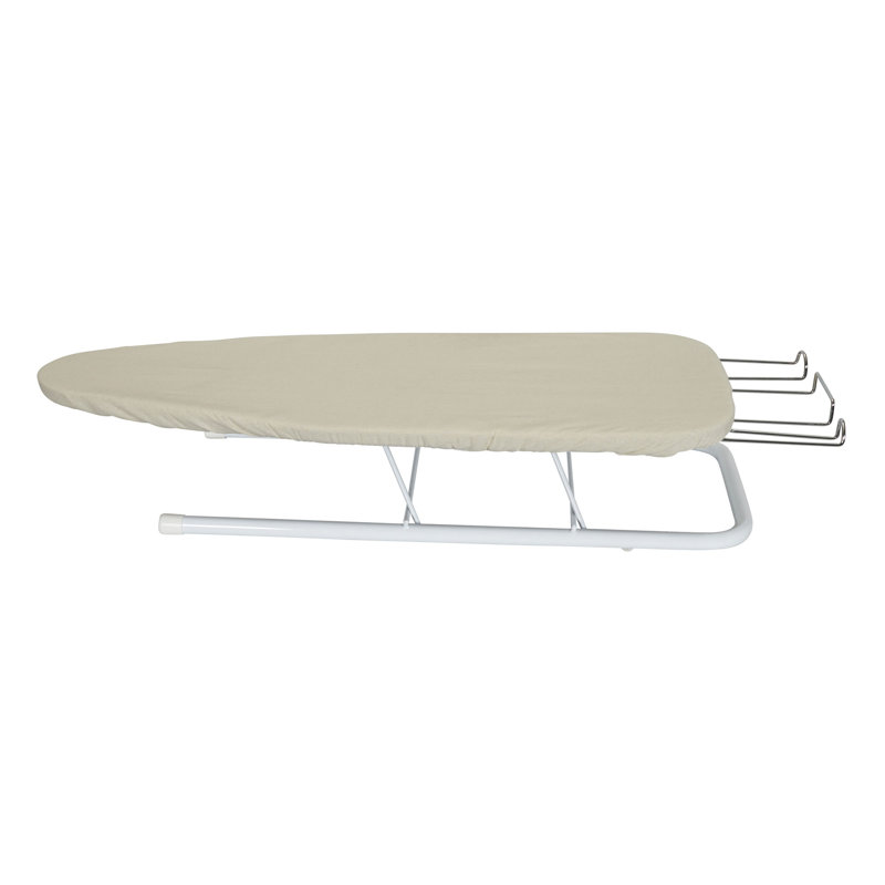 Planche à repasser de table avec repose-fer, plateau en bois, 2 pieds en métal avec barres de support supplémentaires, léger, housse naturelle