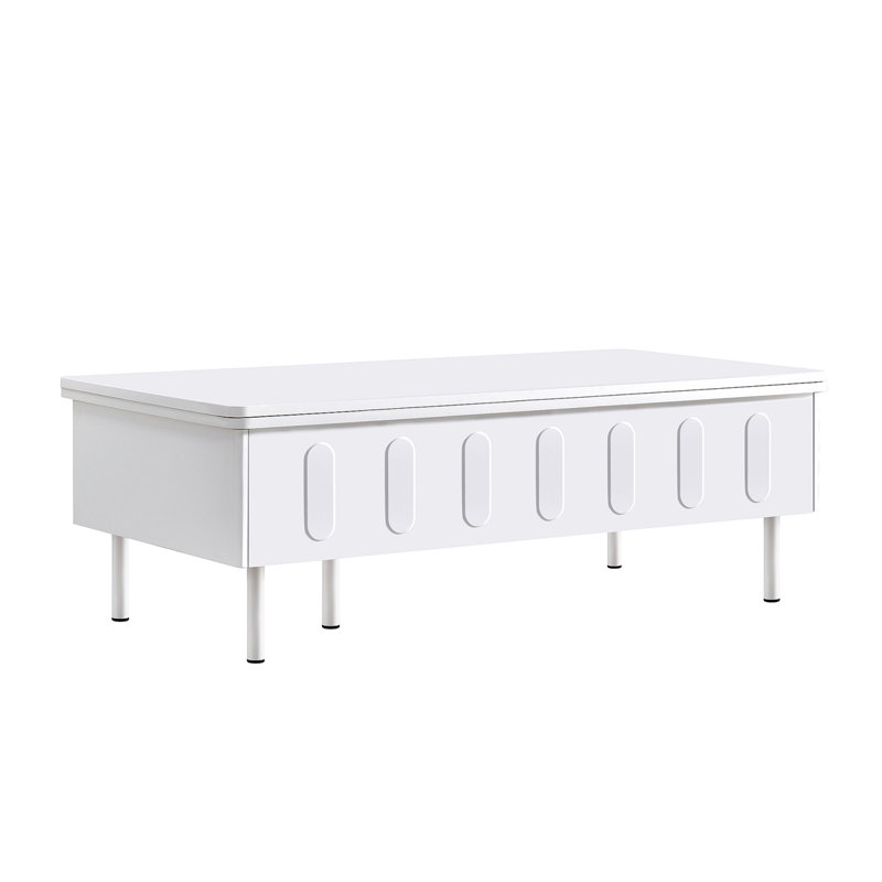 Lift-top Coffee Table With Foldable Top, 2 Drawers, Hidden Storage Compartment And Metal Legs, White
