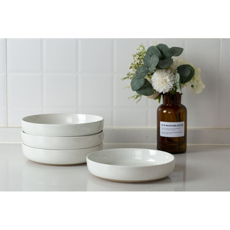 Stoneware Pasta Bowl Set (Set of 4), 976ml Bowls, White