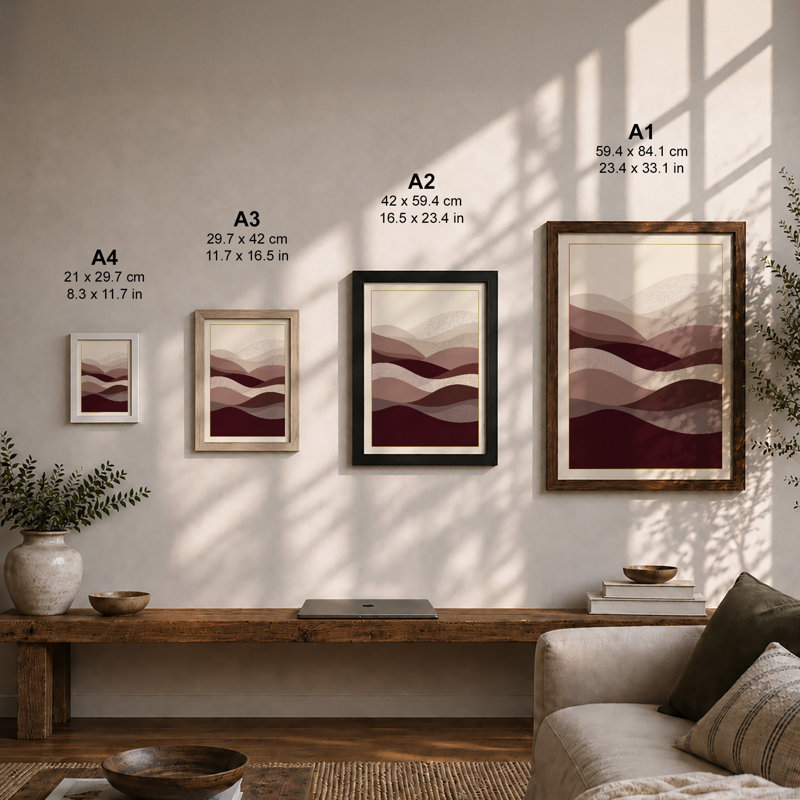 Layered Waves Minimalist - Framed Print, A2 - 59.4 x 42.0 cm, Unframed