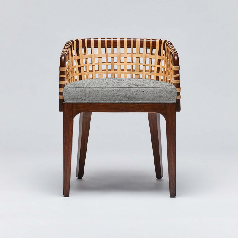 Palms 19'' H Upholstered Mahogany Armchair, Chestnut, Straw Faux Linen