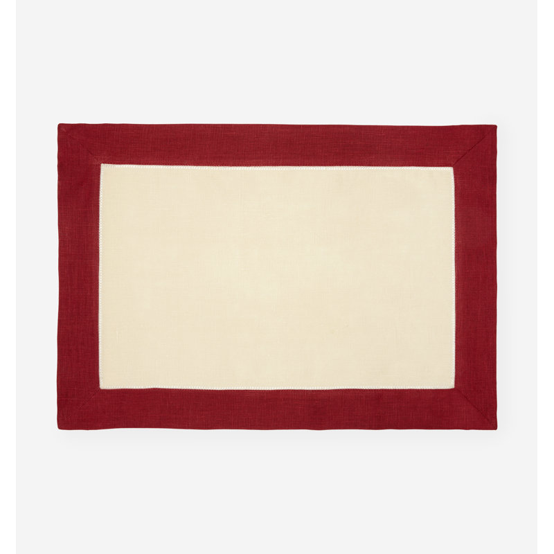 Roma Linen Rectangle Placemats, Stone/Cinnabar