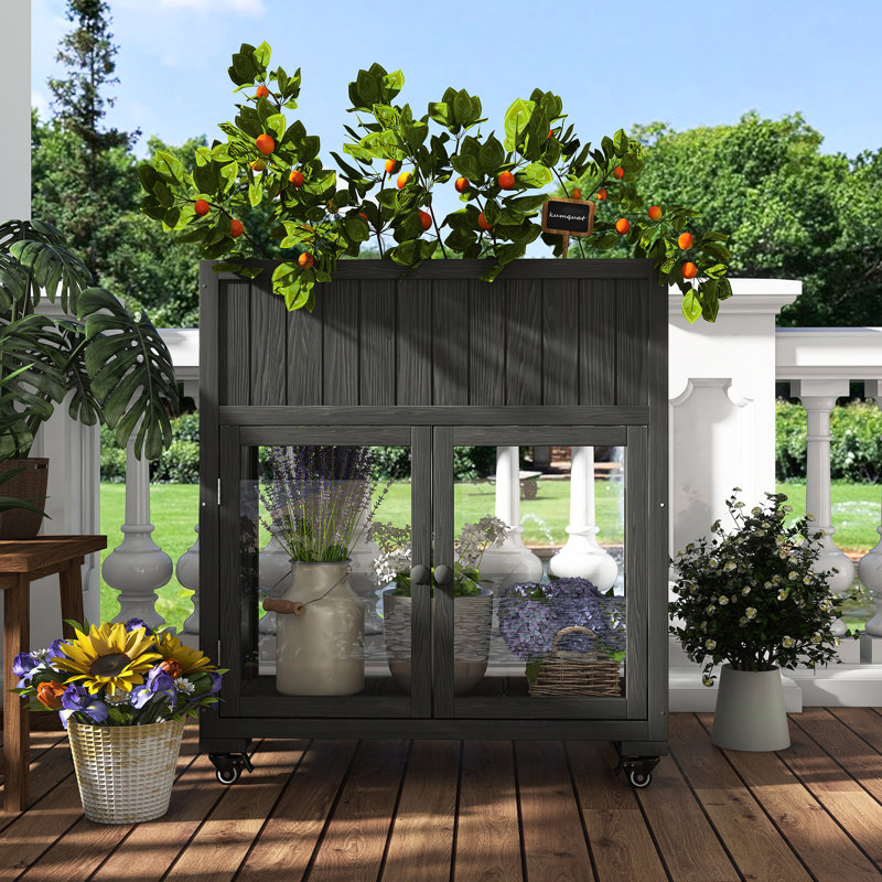 Serre de jardin avec roulettes et 2 portes compactes, Noir