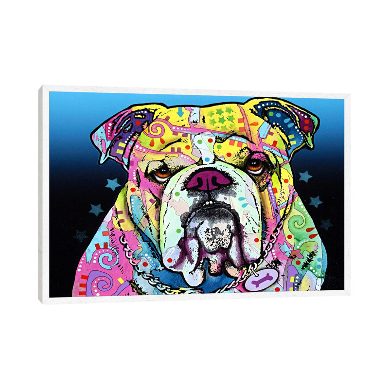 The Bulldog by Dean Russo - Print on Canvas, 66.04 cm H x 45.72 cm W, White Framed