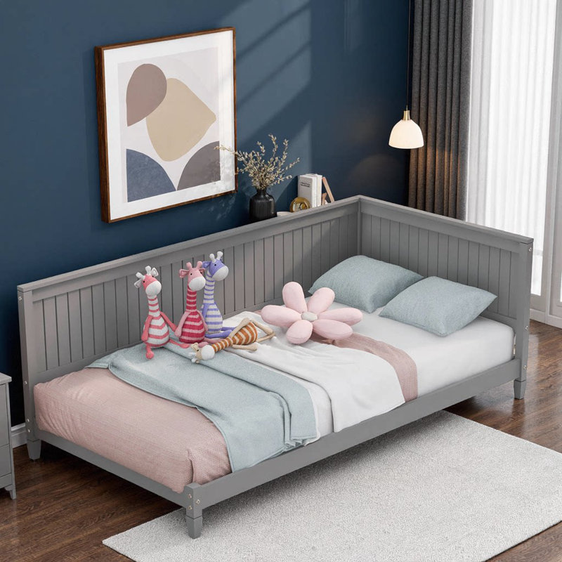 Canapé-lit blanc en bois de taille simple - Design moderne Mid-Century, Gris