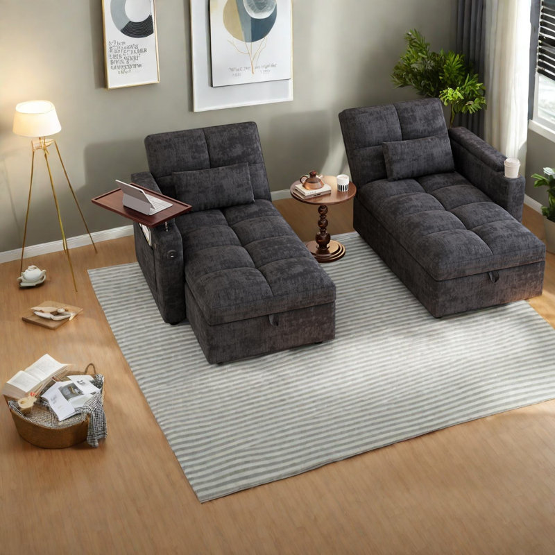 Canapé d'angle avec rangement, canapé-lit modulable en chenille de 168 cm, salon moderne, Noir