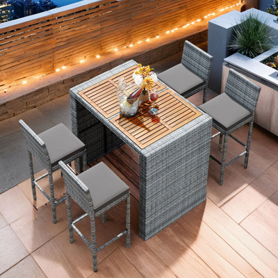 5-Piece Outdoor Patio Grey Wicker dining Set