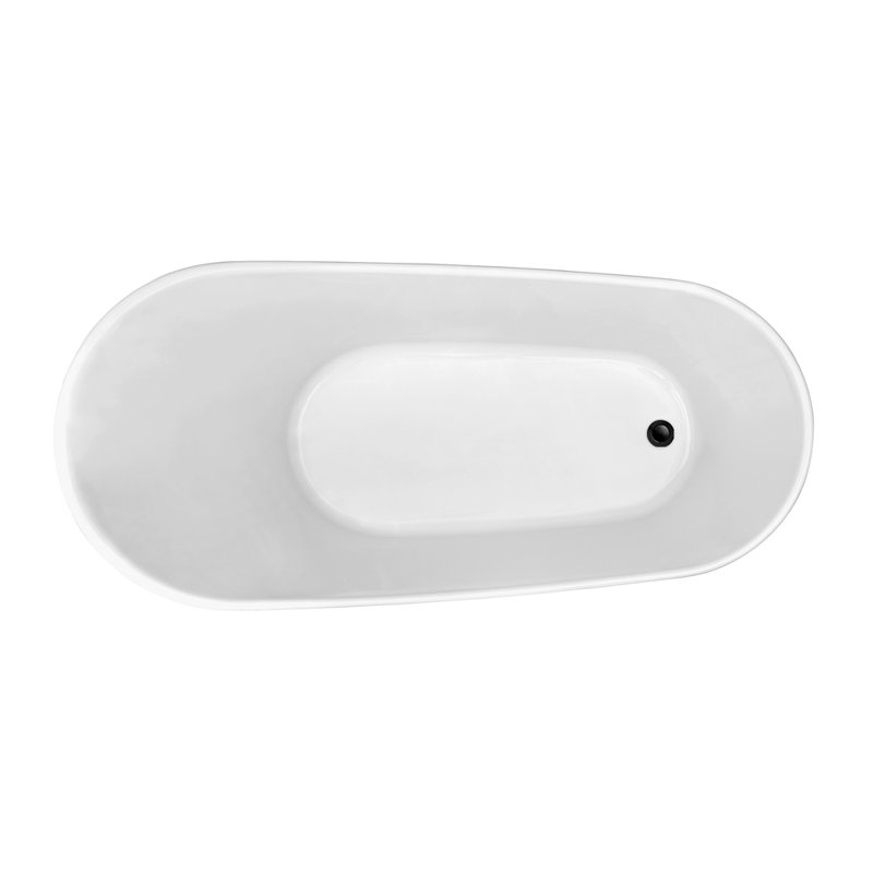 Baignoire de trempage autoportante en acrylique 67 "avec drain et plateau en bambou 67" Streamline, Noir mat