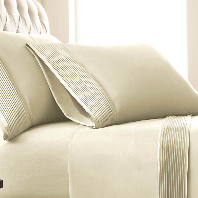 Southshore Fine Linens Vilano Extra Deep Pocket Pleated Sheet Set, Double-Brushed Microfiber 21-Inch Deep Pocket Sheets with Pleated Hem, 2 Pillowcases, California King, Cream