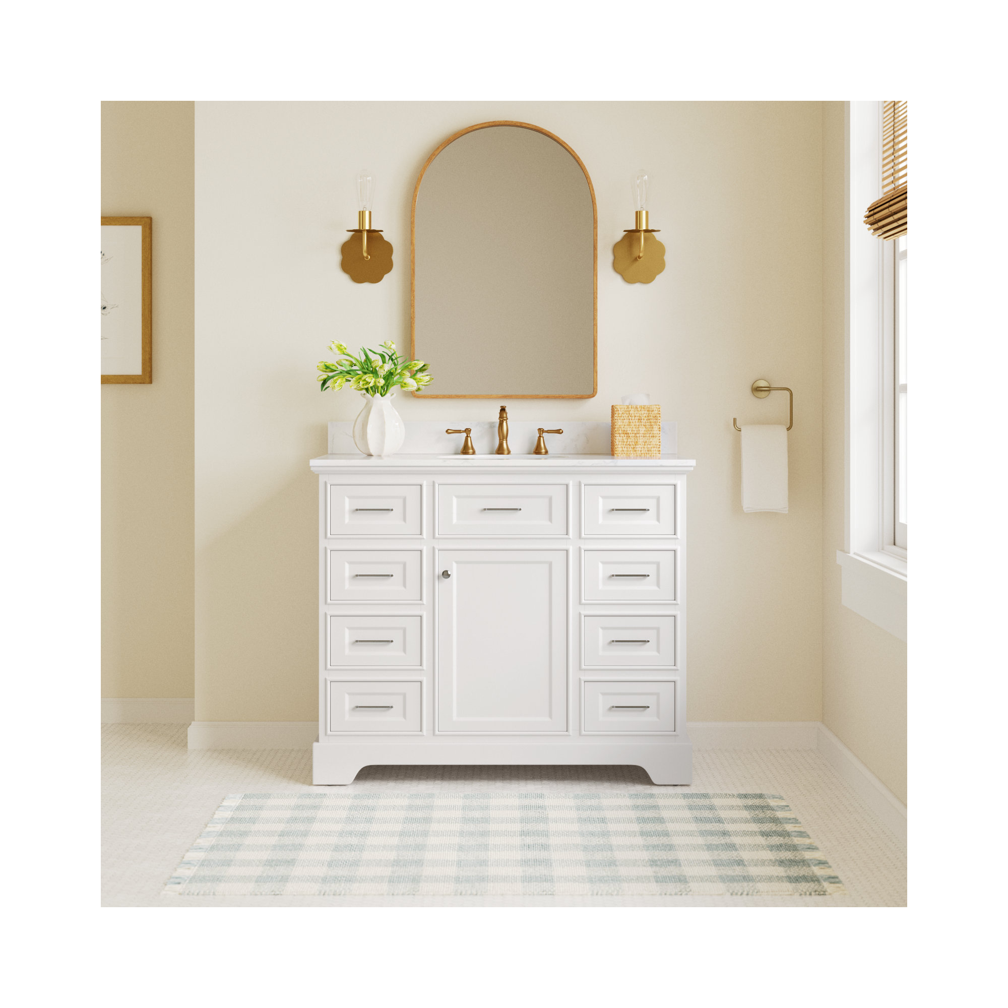 Ronnie 42'' Single Bathroom Vanity, White, Engineered Marble