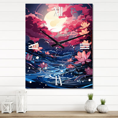 Horloge murale lys abstrait rose sous une lune brillante