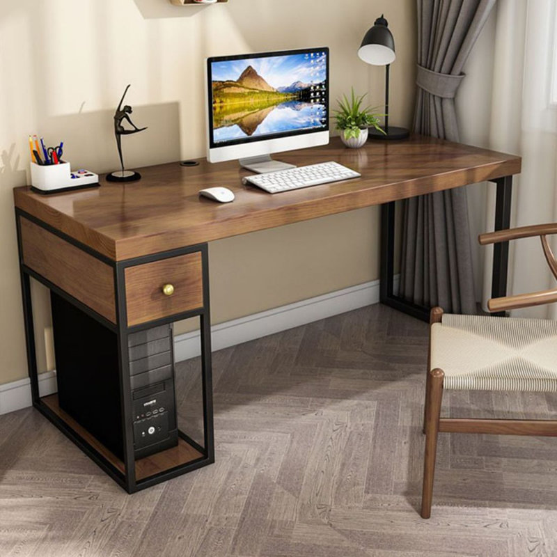 Bureau de direction rectangulaire en bois massif noyer avec tiroirs, H 29,53 po x l 55,12 po x P 27,56 po, Retour à gauche
