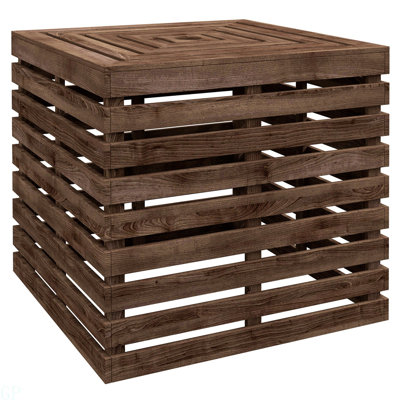 Outsunny 2-In-1 Outdoor Storage Box For Umbrella Base, Coffee End Table, Wooden Patio Umbrella Stand Table With Umbrella Hole, Brown