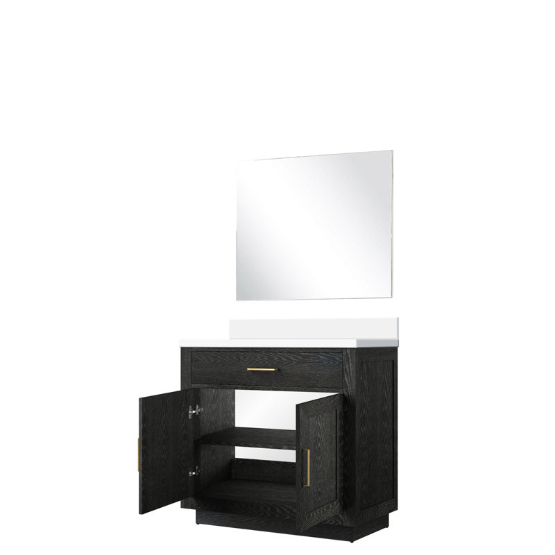 Meuble-lavabo en chêne noir avec plateau en marbre Miroir - comptoir en contreplaqué à structure en bois massif de l 36 po x P 22 po
