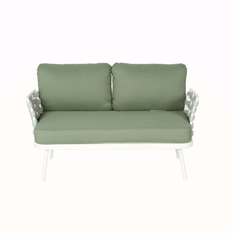 Causeuse et table en acier Mariano, blanc cassé et vert, Blanc cassé, Vert