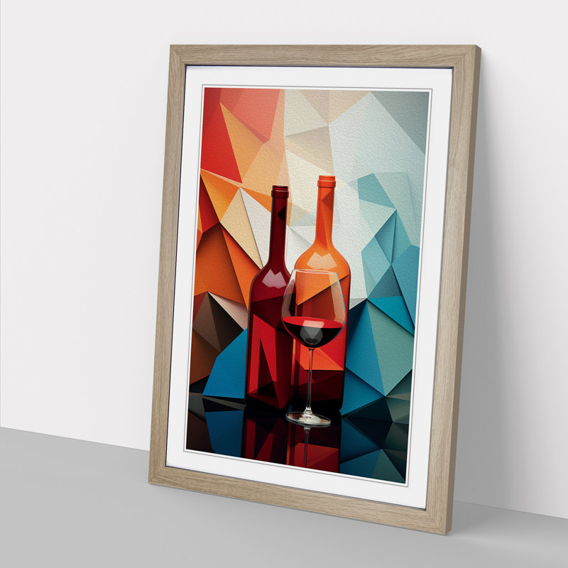Wine Geometric Art - Framed Print, Oak Framed, 46cm H x 34cm W