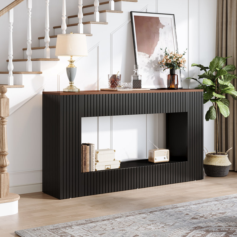 Modern Console Table, 55 Inch Wood Entryway Table With Storage, Espresso, Black