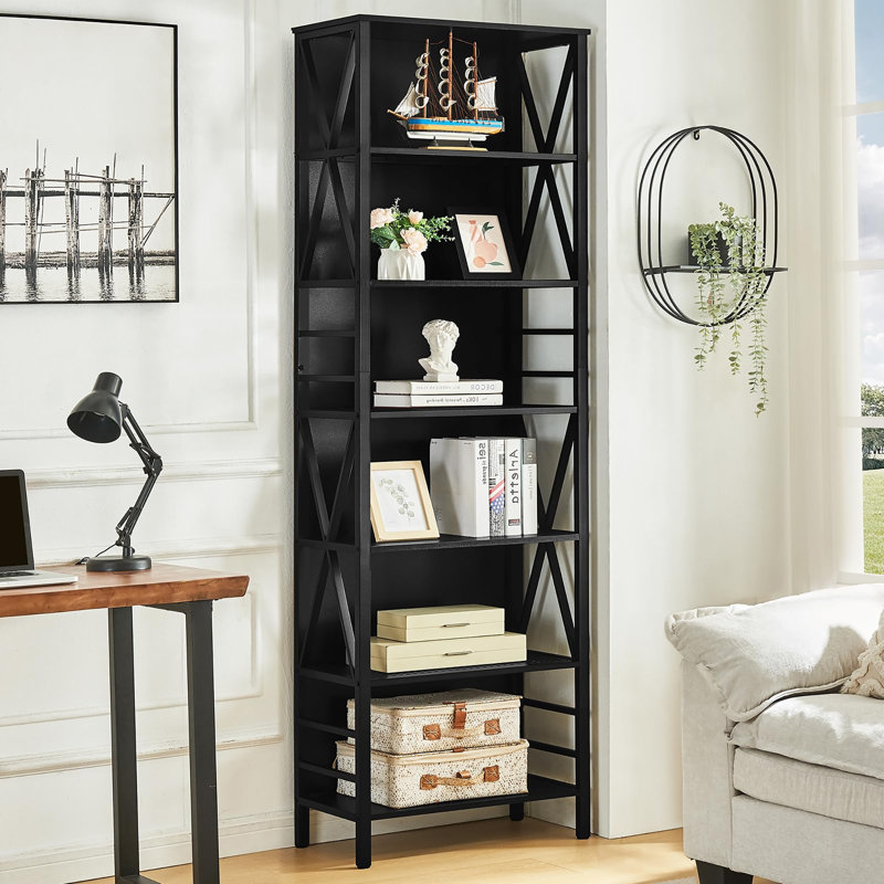 Bibliothèque ouverte 7 niveaux, Noir, (6 tablettes) H 84 po x l 23,6 po x P 11,8 po
