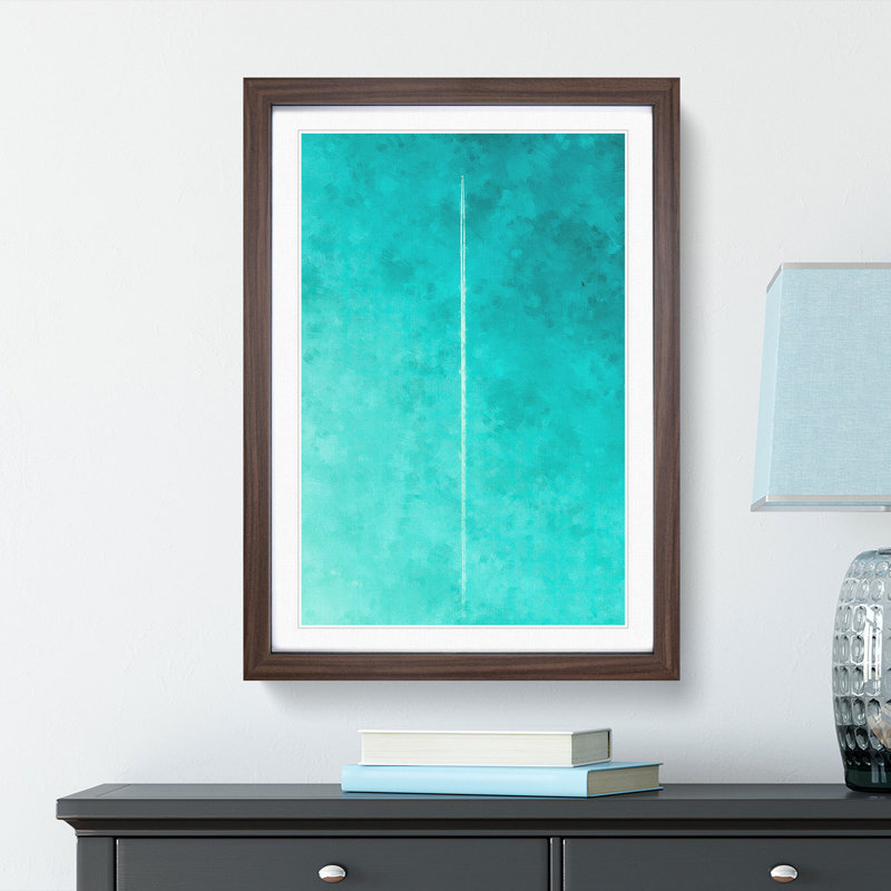 Plane In The Sky Painting - Single Picture Frame Print on MDF, 33cm H x 24cm W x 2cm D, Walnut Framed