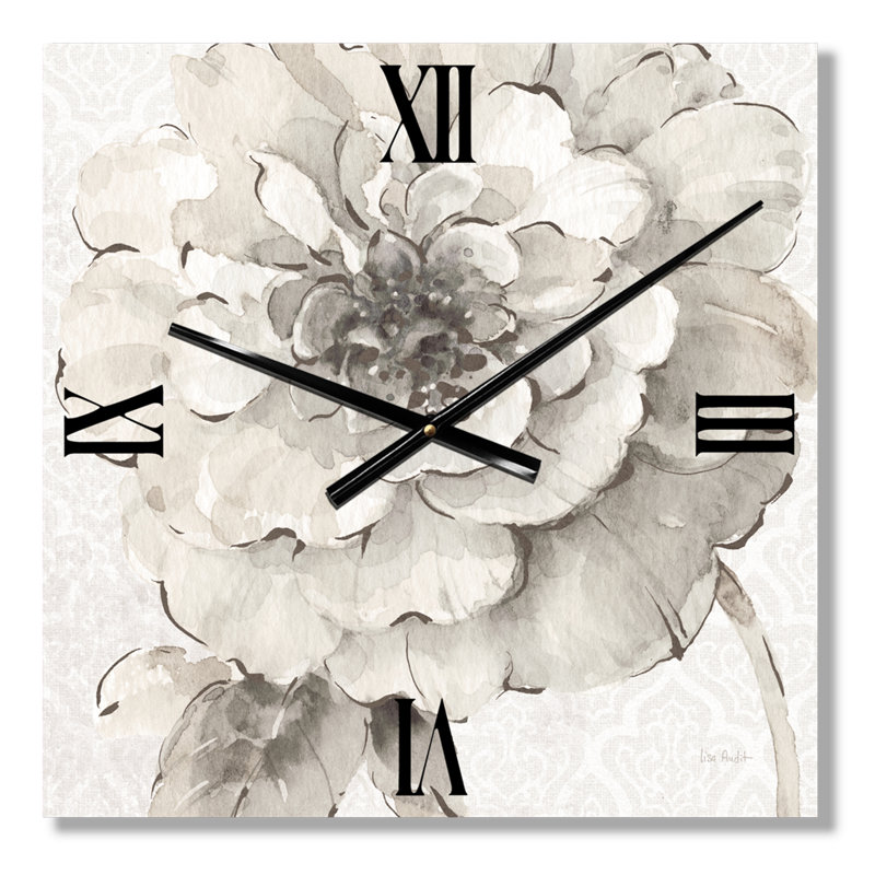 Indigold Grey Pivoines I - Horloge murale traditionnelle, Moyen