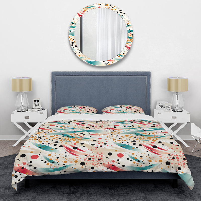 Ensemble de housse de couette rose et vert Vibrant Waves And Sphere Illusion I