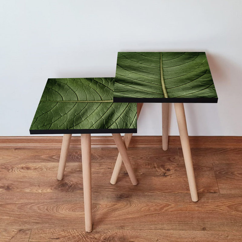 Modern Green Nesting Tables (2 Pieces), 100% MDF with Beech Wood Legs, Larger Table: 13.8 x 18.5 x 13.8 inches, Smaller Table: 13.8 x 16.5 x 13.8 inches | Stylish & Functional Design for Living Room & Home Office