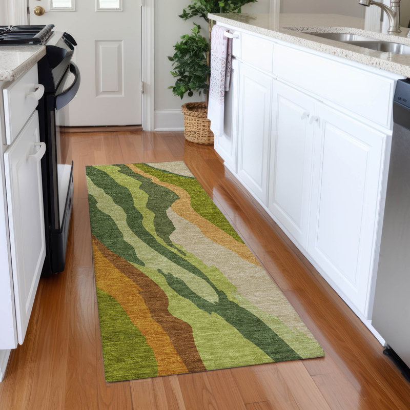 Premium Machine Washable Cossette AMF1047 Waves Rug, Tapis de couloir 2 pi 3 po x 7 pi 6 po