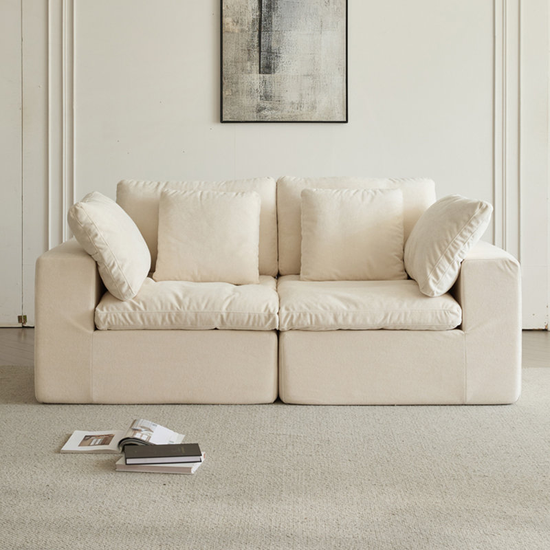 Canapé modulaire modulaire, 2, H 27,56 po x l 79,13 po x P 39,37 po, Beige / Blanc