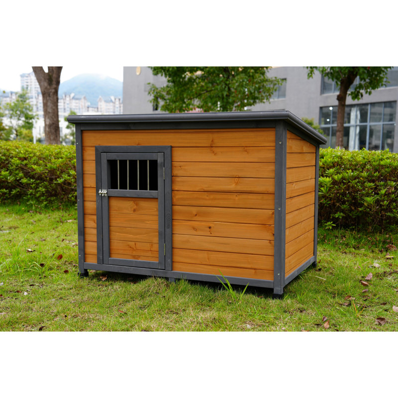Niche pour chien en bois massif avec toit imperméable, porte et toit polyvalents à large espace
