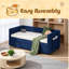 Lit de jour simple rembourré avec lit gigogne, port USB, poches latérales, dossier à profil en V moderne, aucun sommier nécessaire, pour chambre à coucher, chambre d'amis-245330359