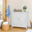 Armoire de rangement blanche à double porte, armoire de rangement autoportante moderne Mid-Century, armoire de rangement de salle de bain avec boutons argentés pour le salon, la cuisine, la salle de bain, le couloir