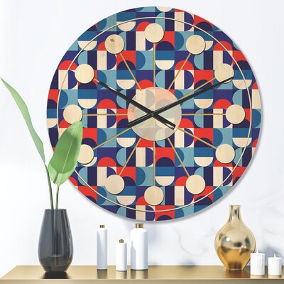 Blue Red & White Polka Dots - Mid-Century Modern Wood Wall Clock -  East Urban Home, 63F415FC06894727B0704269DD935472