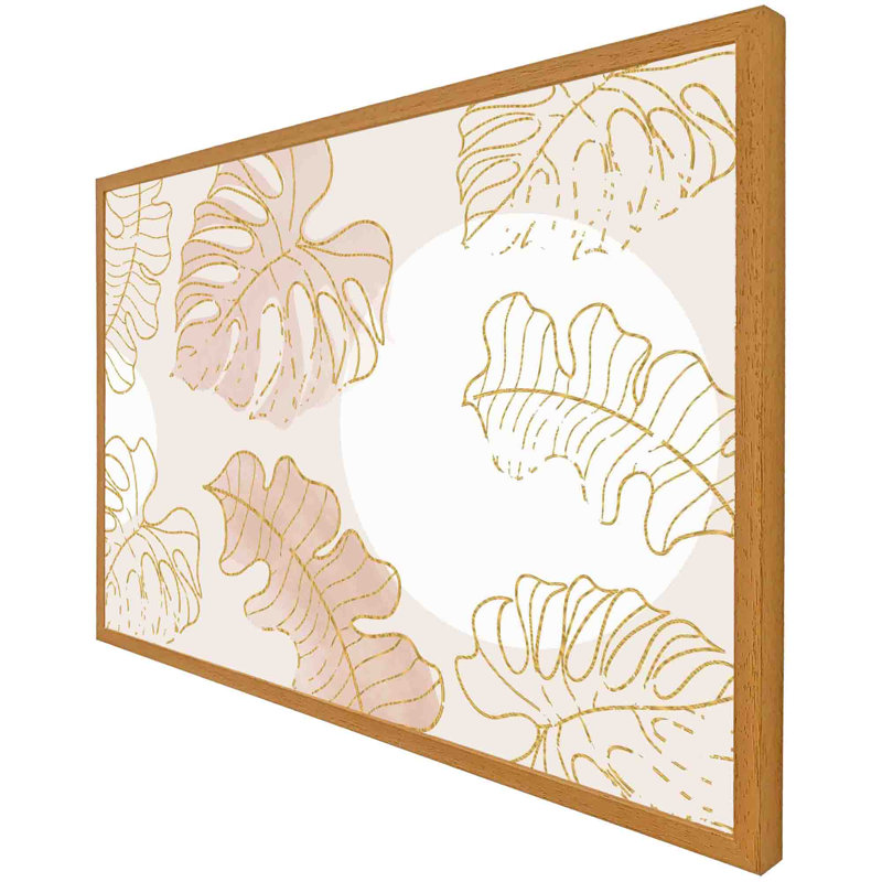 Dalessandro Botanical Leaves Line Art and Watercolour 1 Piece Single Picture Frame Wall Art, 41cm H x 61cm W x 4cm D, Oak