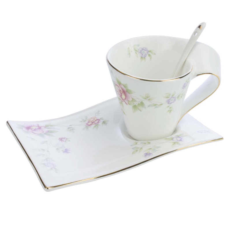 Gracie Oaks Chenley Garland Of Love 3 Piece Teacup and Saucer Set