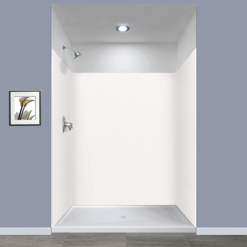 Mur de douche à 3 panneaux l 60" x p 60" avec tube adhésif en silicone Expressions, Blanc