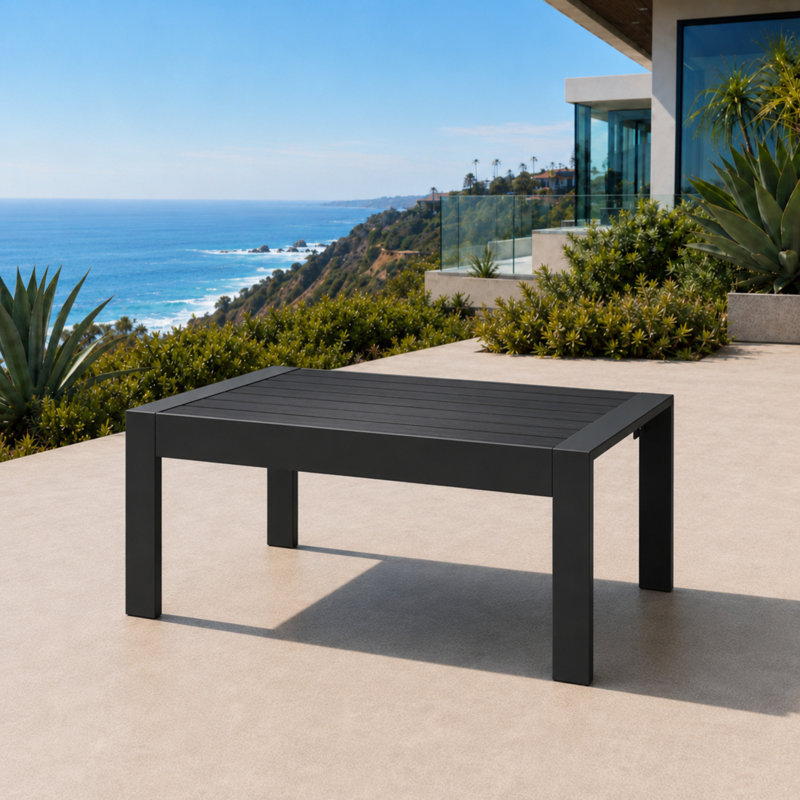 Table basse de patio avec plateau rectangulaire, 4 pieds et 4 pieds, Noir