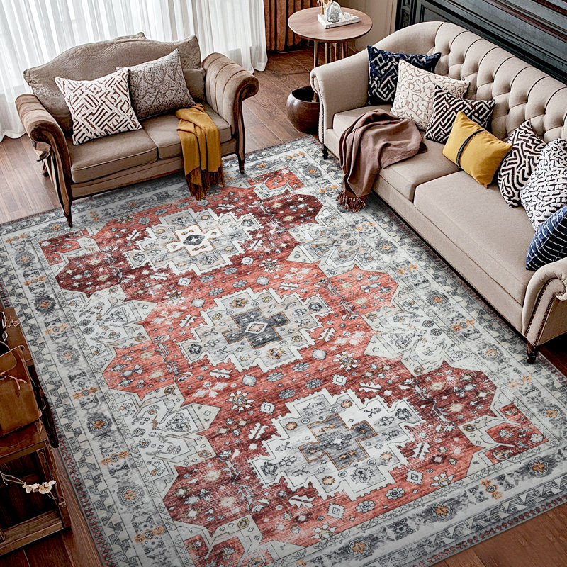 Vintage Oriental Machine Washable Area Rug, Rectangle 6' x 9'